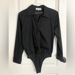WeWoreWhat// long sleeve button down bodysuit// black// women’s sm